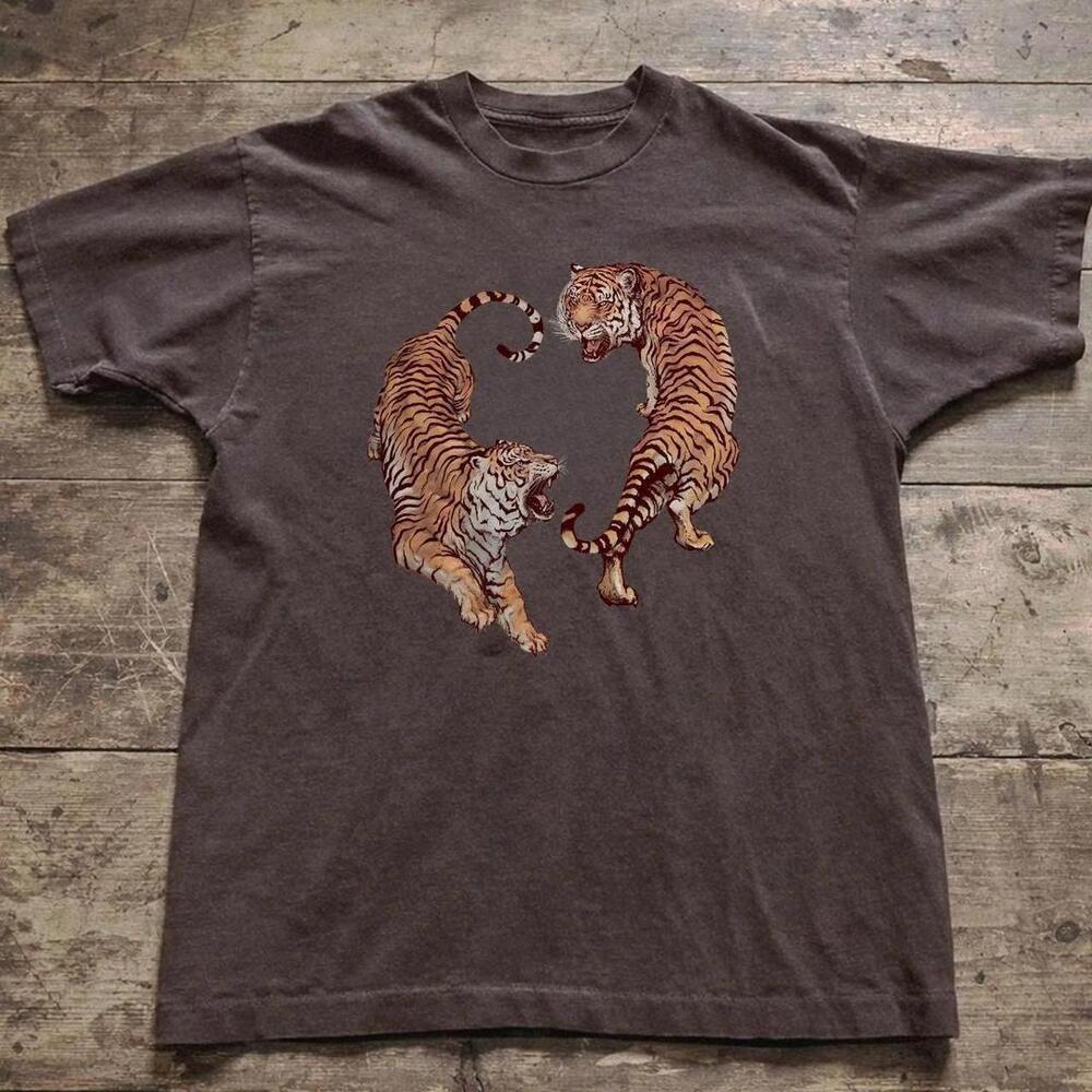 Style Tiger Graphic Tee, Faded Brown And Orange, With A Relaxed Fit Tee